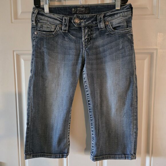 Silver Jeans Tuesday Bermuda Denim Shorts Womens Size 27 Distressed Y2K 90s - Picture 1 of 6